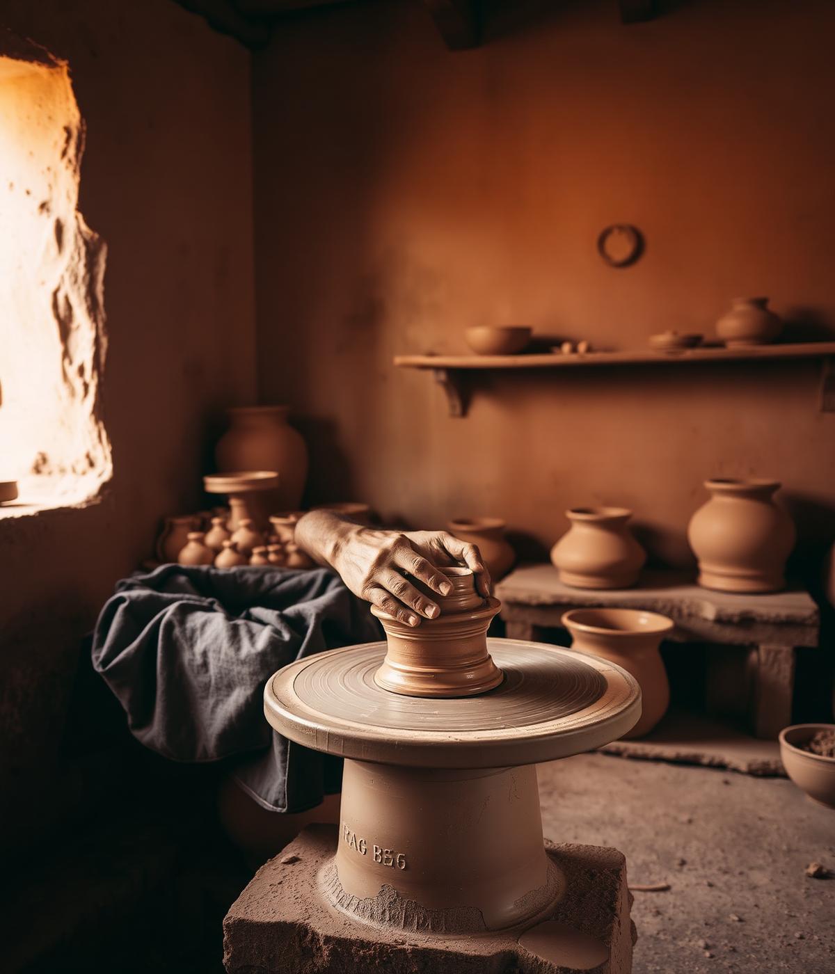 Artisan shaping clay on a wheel